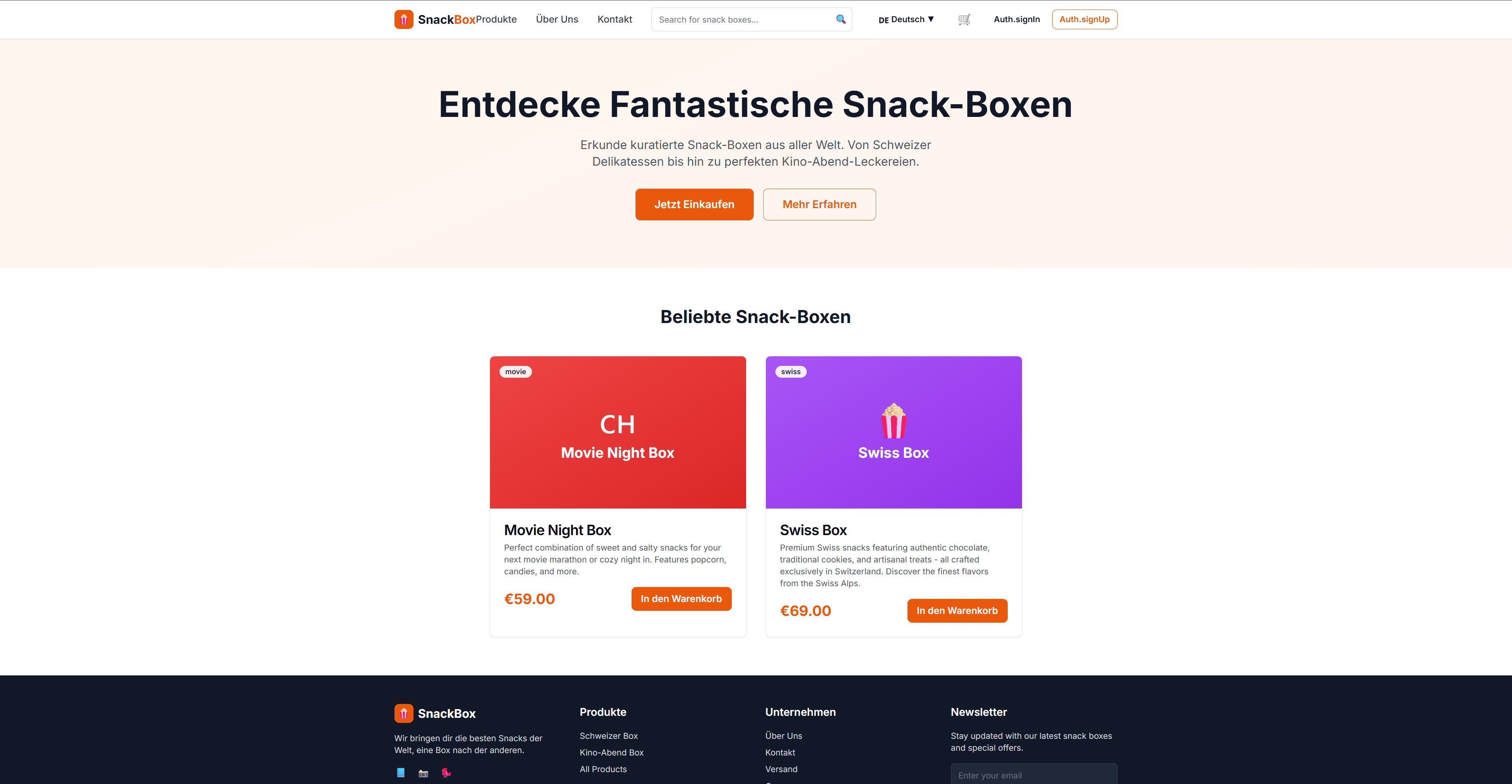 Swiss Snack Box Webseite - Alte Version